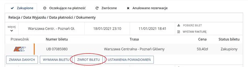 Terminy zwrotu biletów